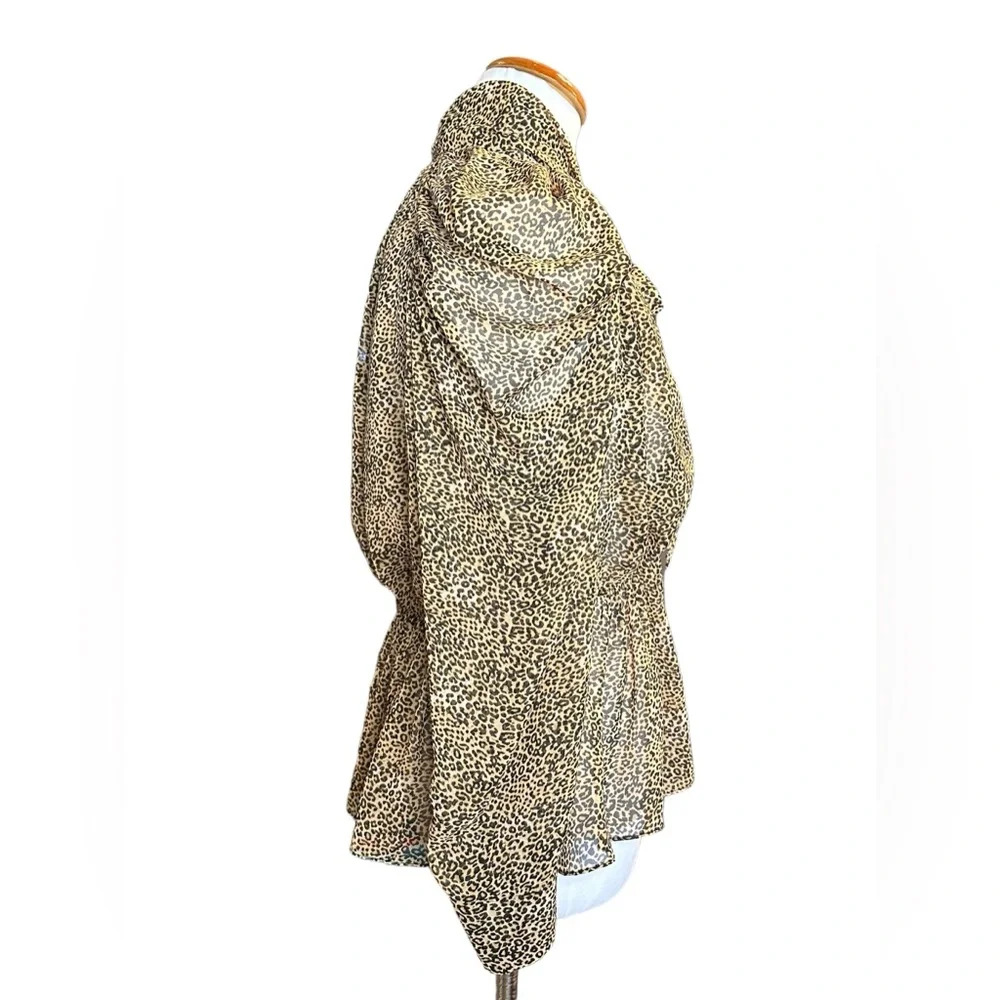 ZARA Sheer Womens Small Leopard Animal Print Scarf Neck Blouse Long Sleeve Shirt - Picture 5 of 8